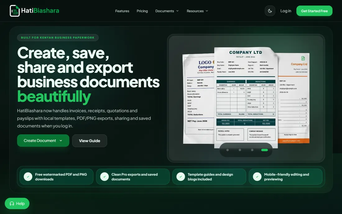 HatiBiashara website on desktop