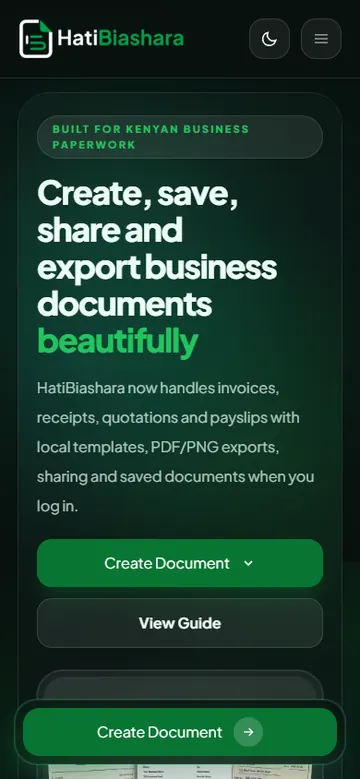 HatiBiashara website on mobile