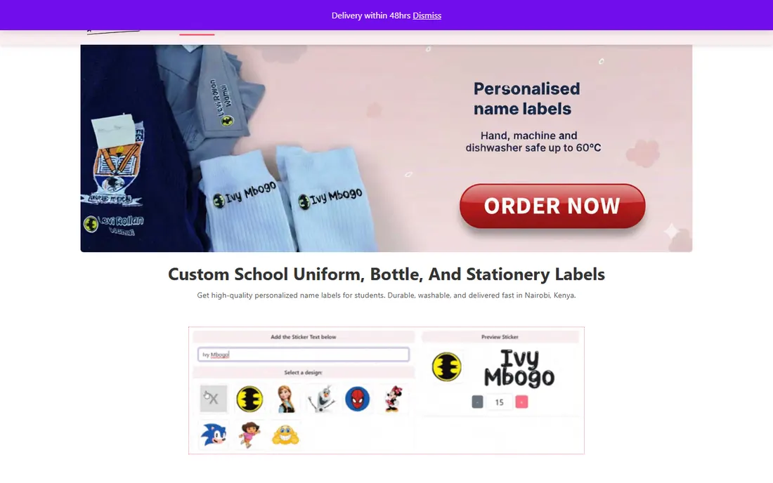 Label Me Pantry website on desktop