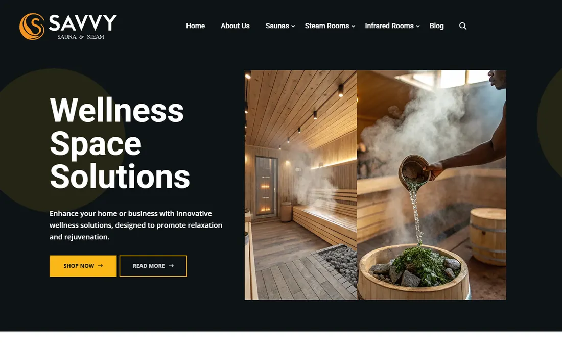 Savvy Sauna & Steam website on desktop