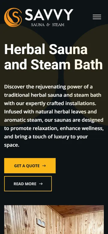 Savvy Sauna & Steam website on mobile